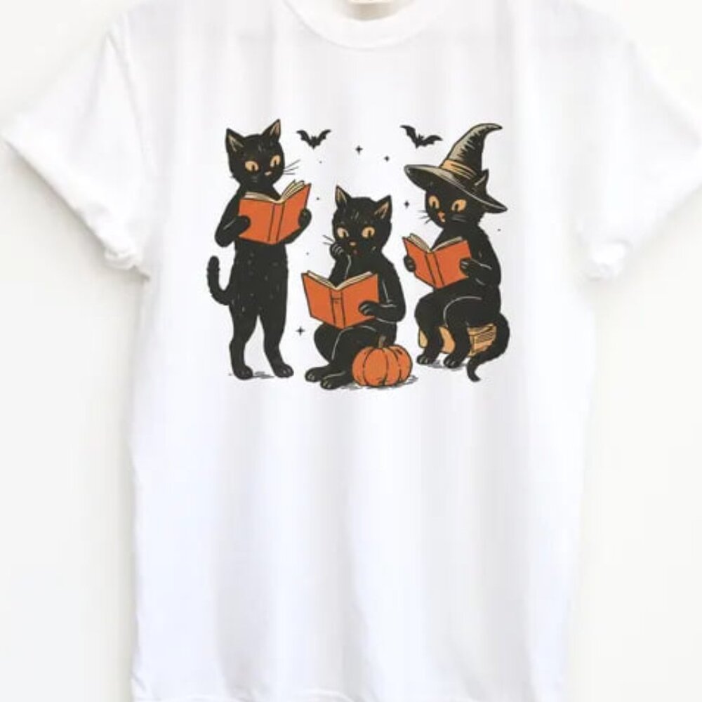 Halloween Spooky Cat, Book Lovers T-Shirt, Halloween Gift, Unisex Shirt